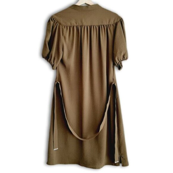 TOMMY HILFIGER | Puff Sleeve w/ Belt Flowy Light Knee Length Midi Dress Green 6 - Picture 2 of 14